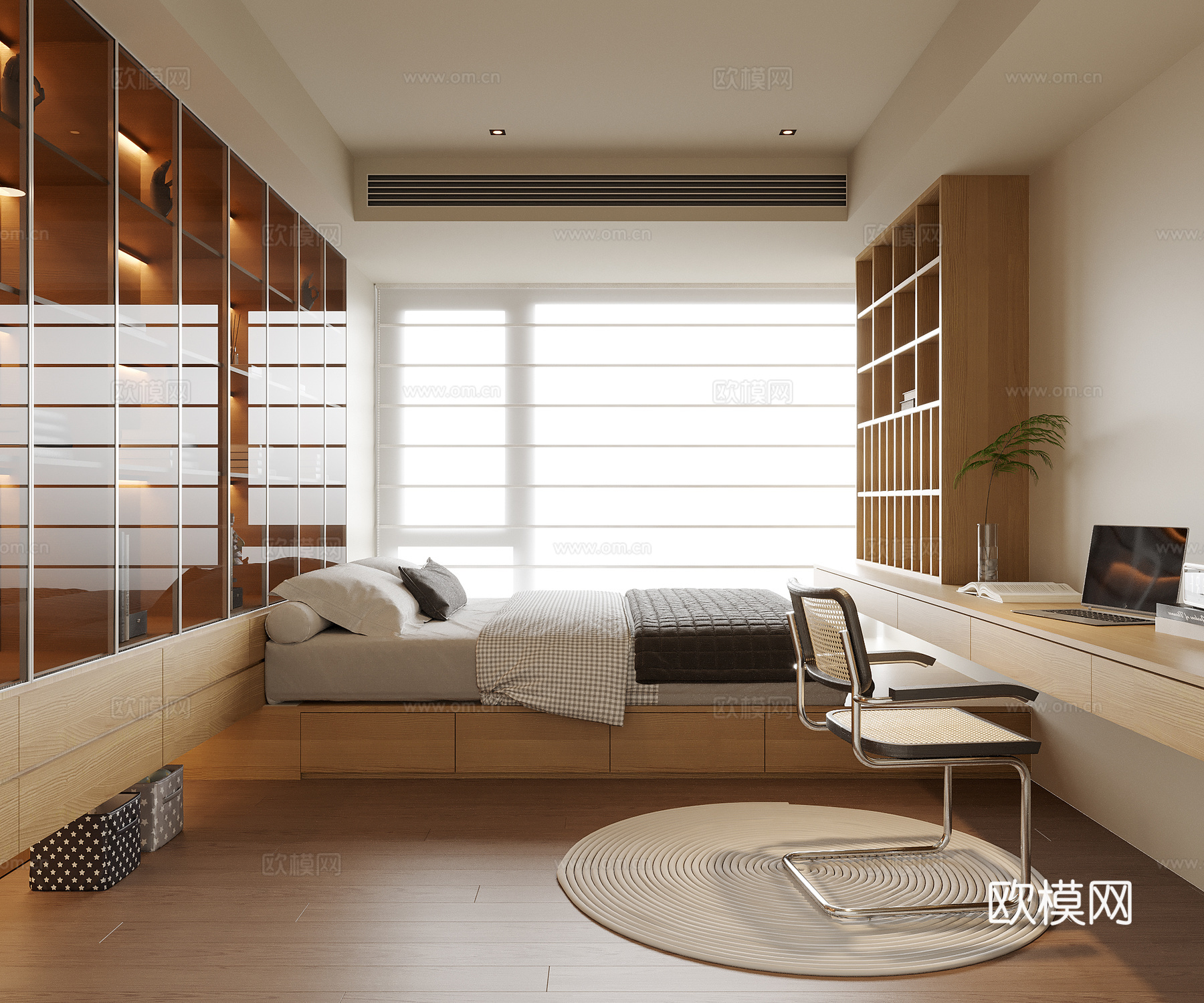现代榻榻米卧室su模型