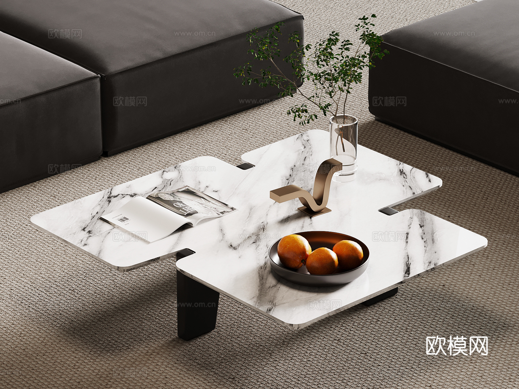 现代意式茶几 大理石茶几su模型