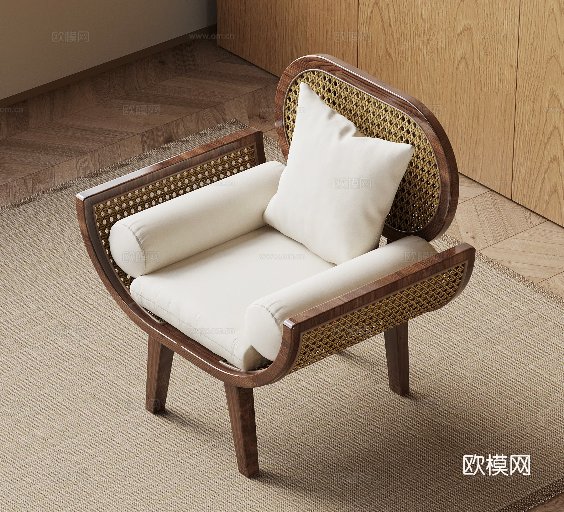 侘寂中古休闲椅 新中式休闲椅su模型