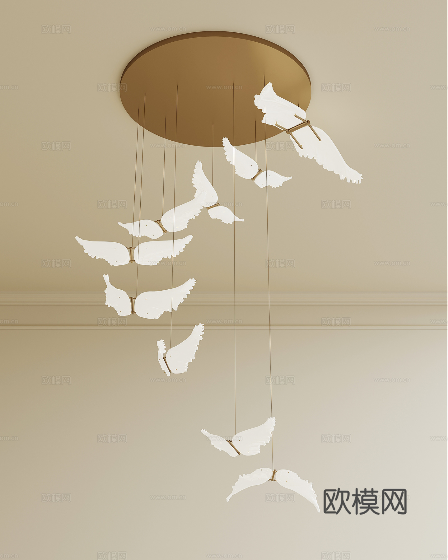 现代奶油风吊灯 多头吊灯 艺术吊灯 法式复古吊灯su模型