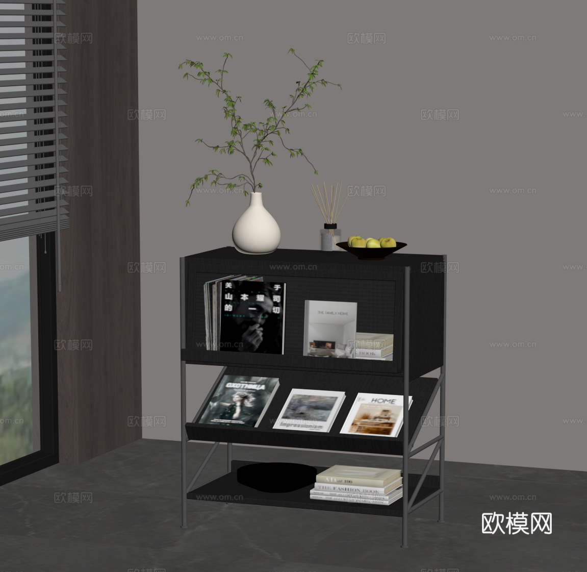 现代意式边几 书架 置物架su模型