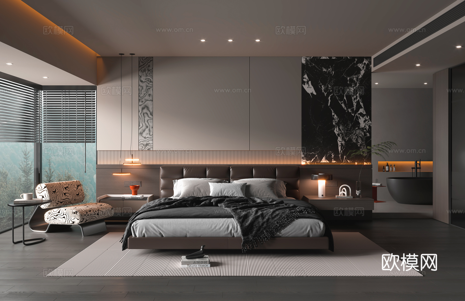 现代意式卧室su模型