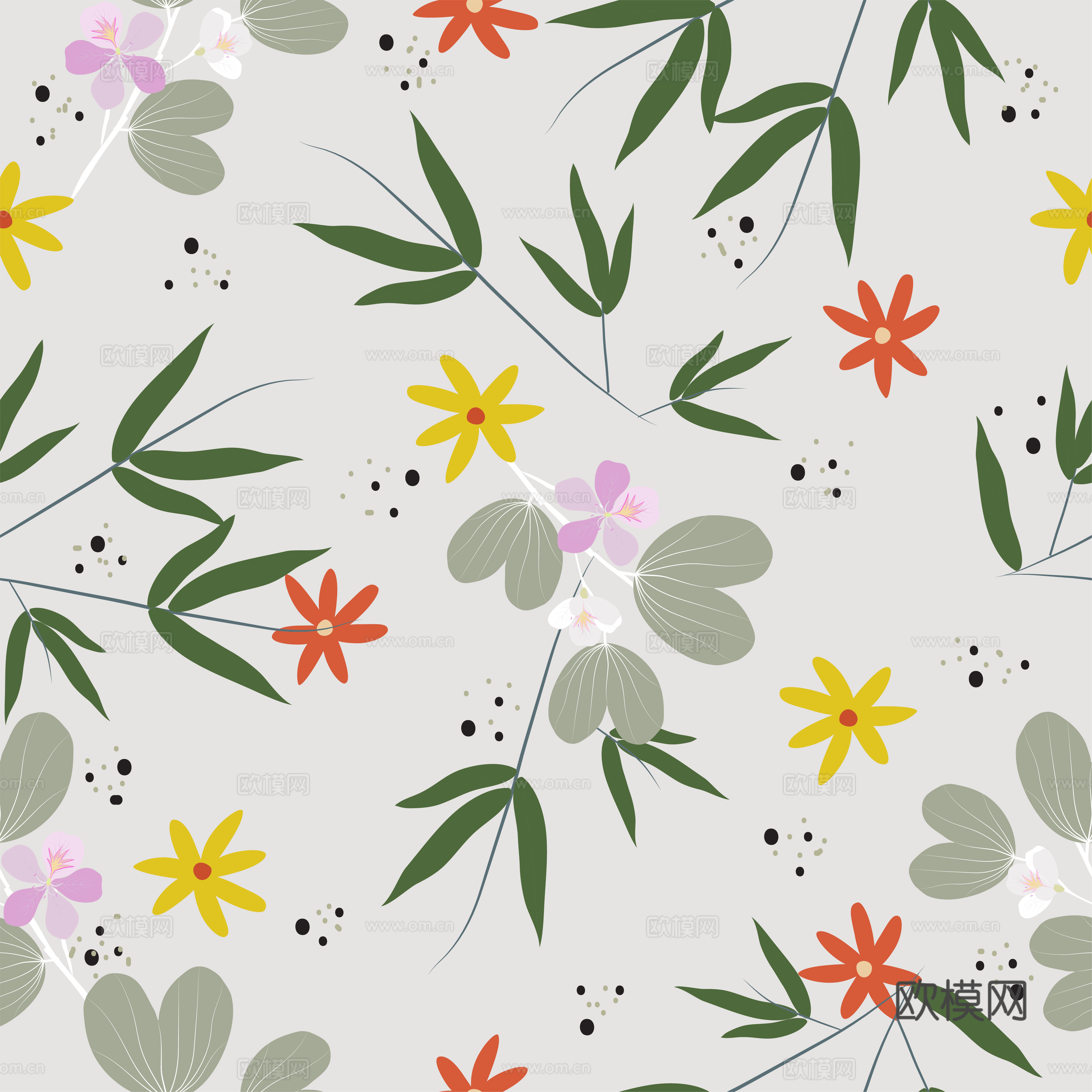 现代植物印花壁纸