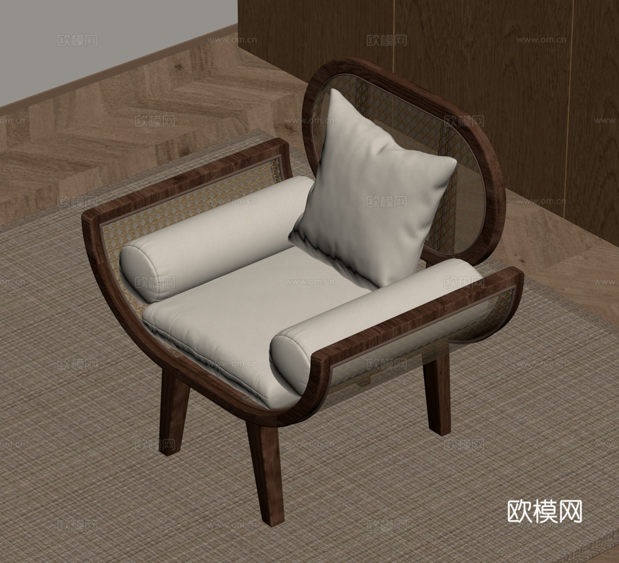 侘寂中古休闲椅 新中式休闲椅su模型