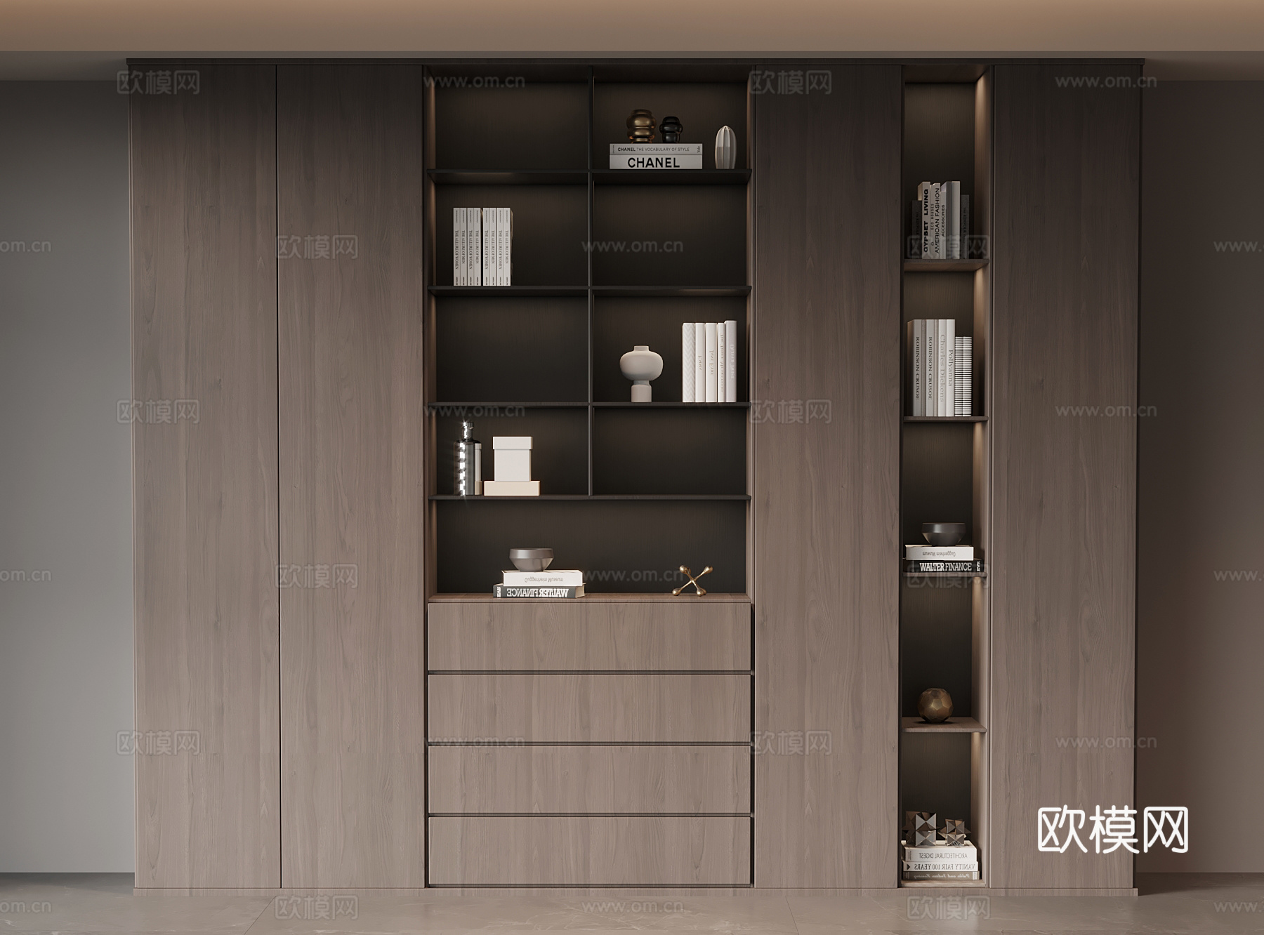 现代意式书柜 书架su模型
