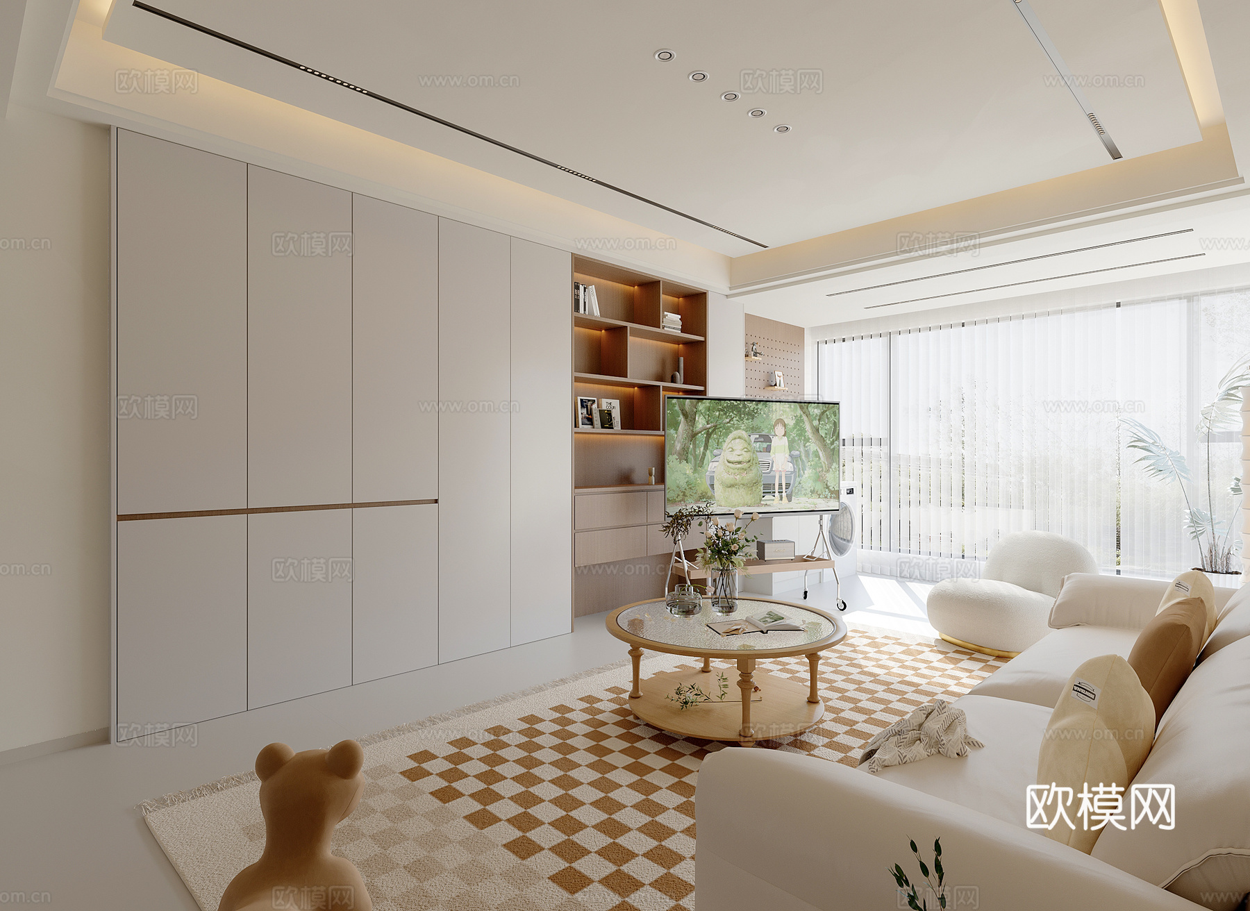 原木奶油风客厅su模型