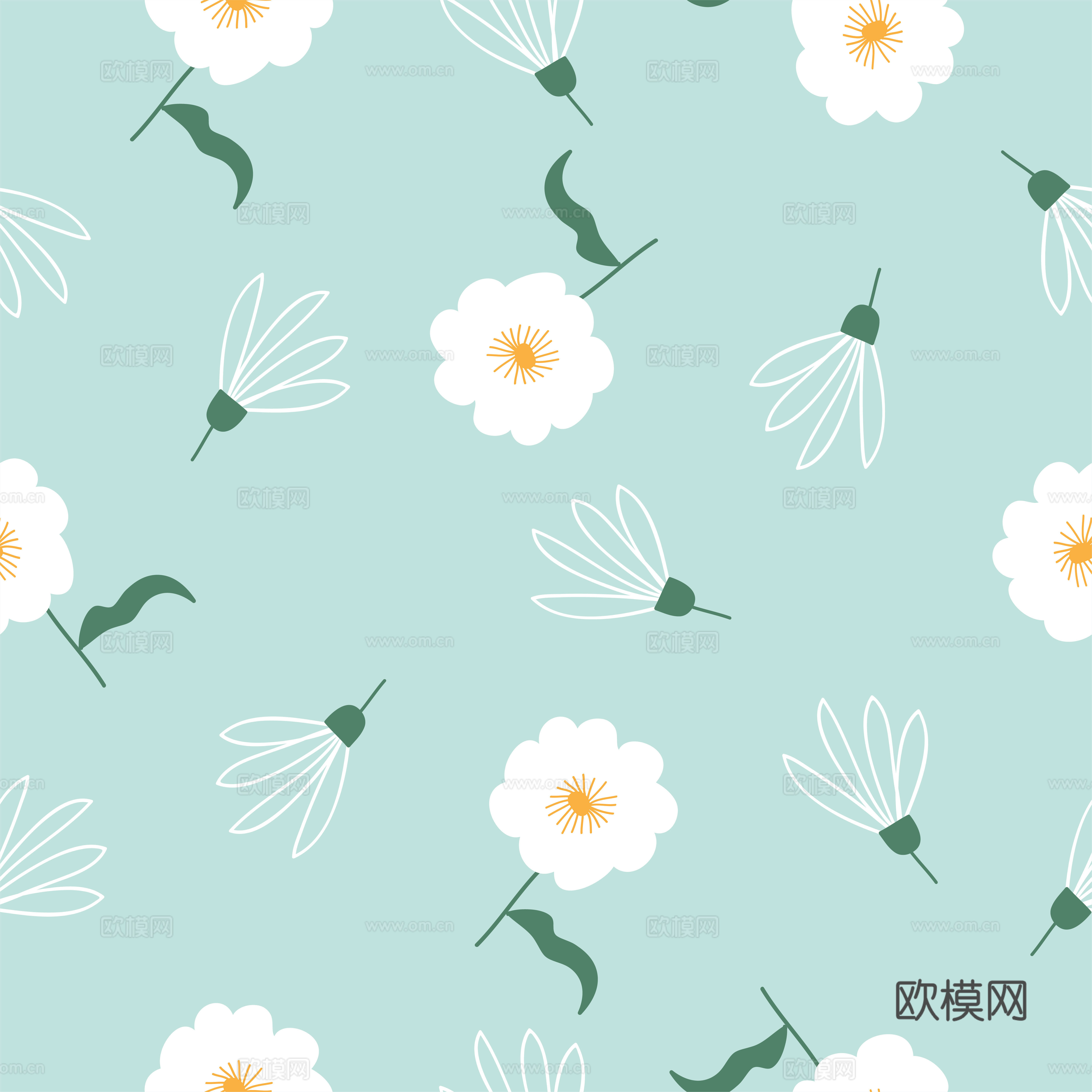 现代植物印花壁纸下载