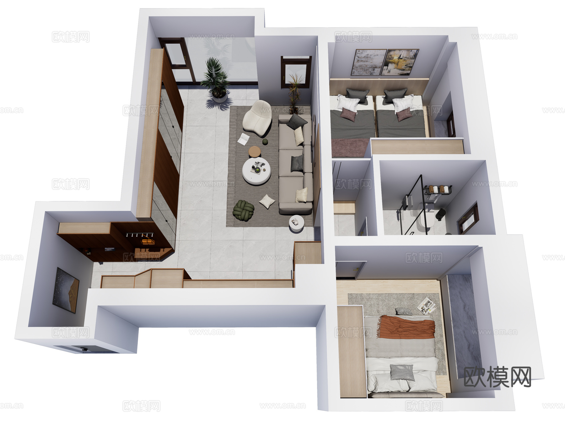 现代家装鸟瞰  室内家装空间 LOFT公寓 公寓样板房su模型