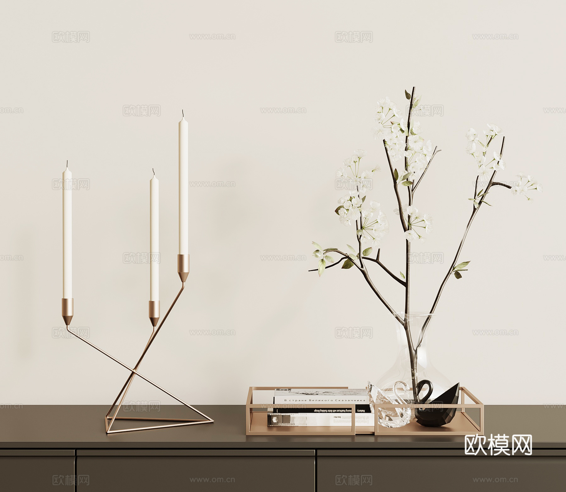 现代意式摆件 托盘 蜡烛su模型