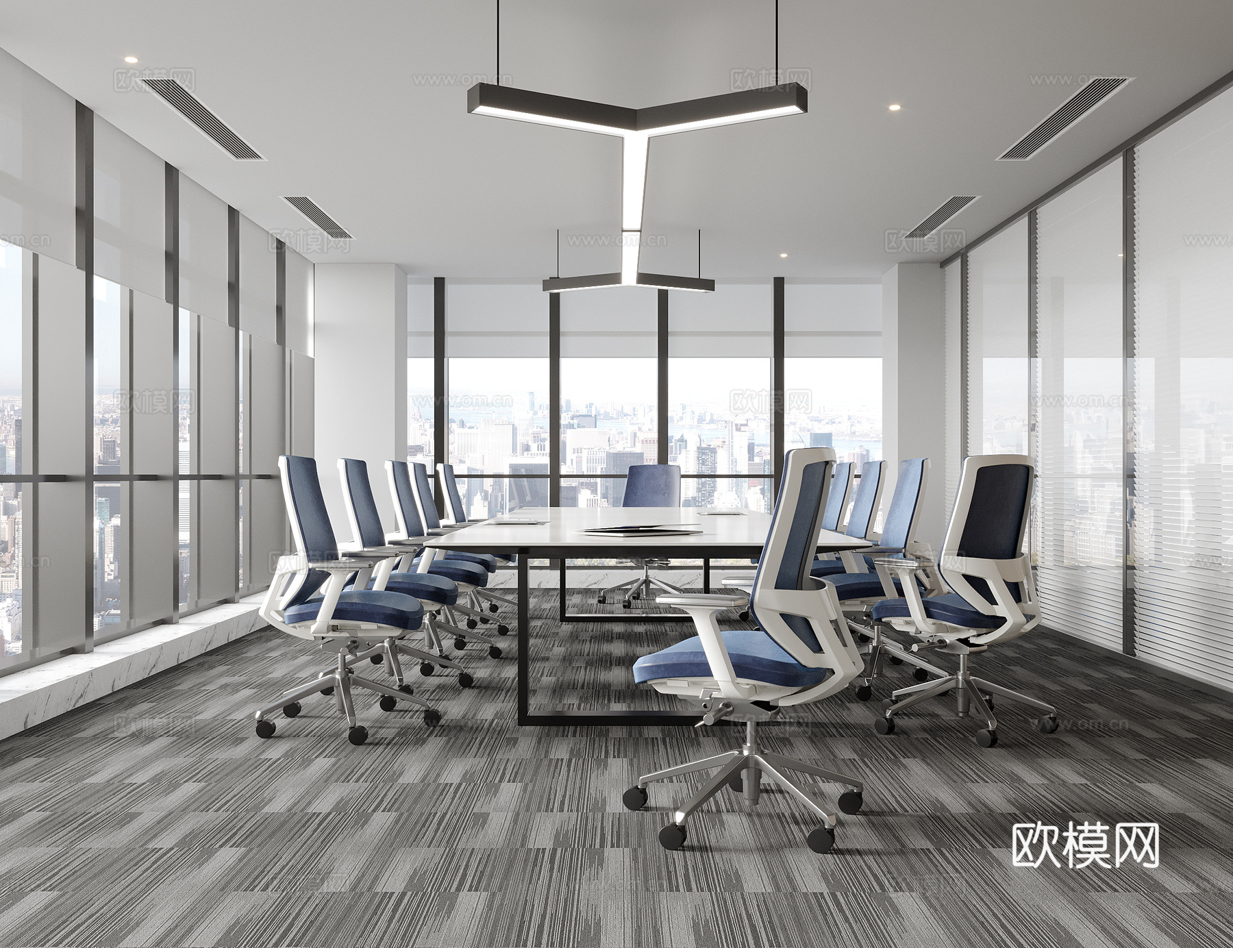 现代会议室 办公椅 会议桌椅3d模型下载