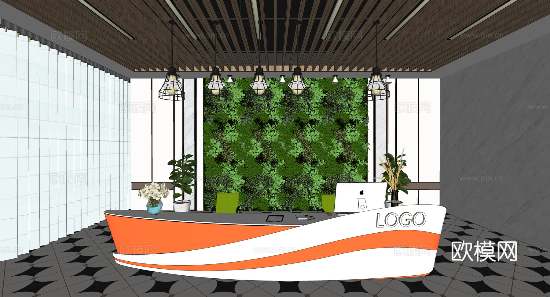 0044现代简约办公室前台接待台su模型