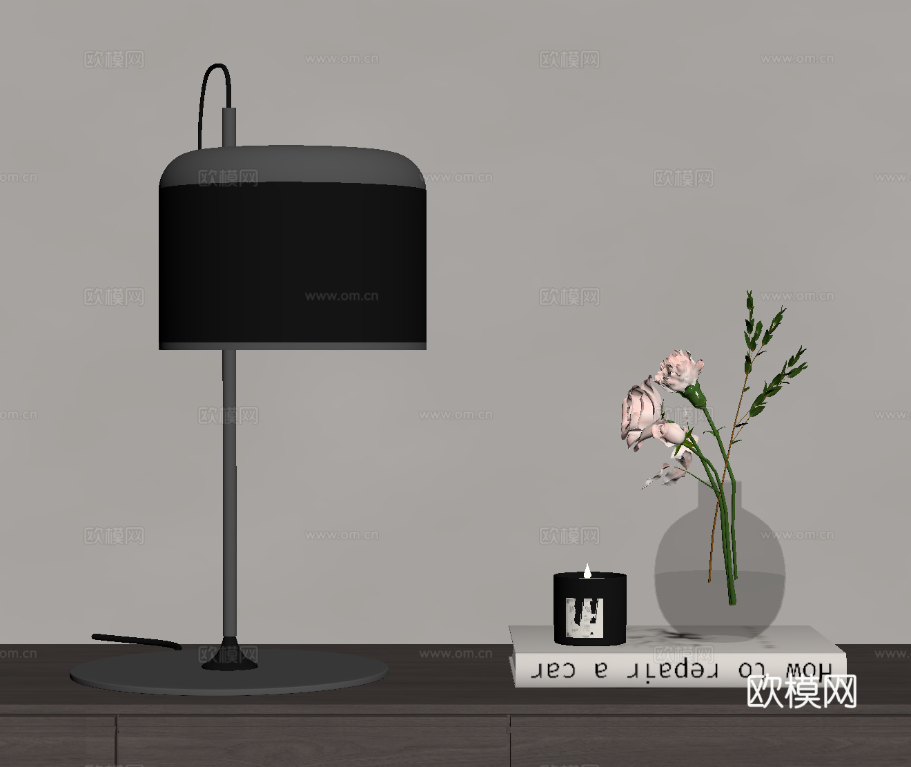 现代意式台灯 床头台灯 金属台灯su模型