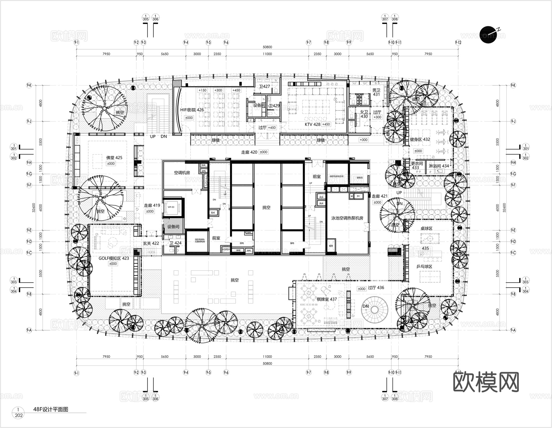休闲会所平面布置图cad施工图