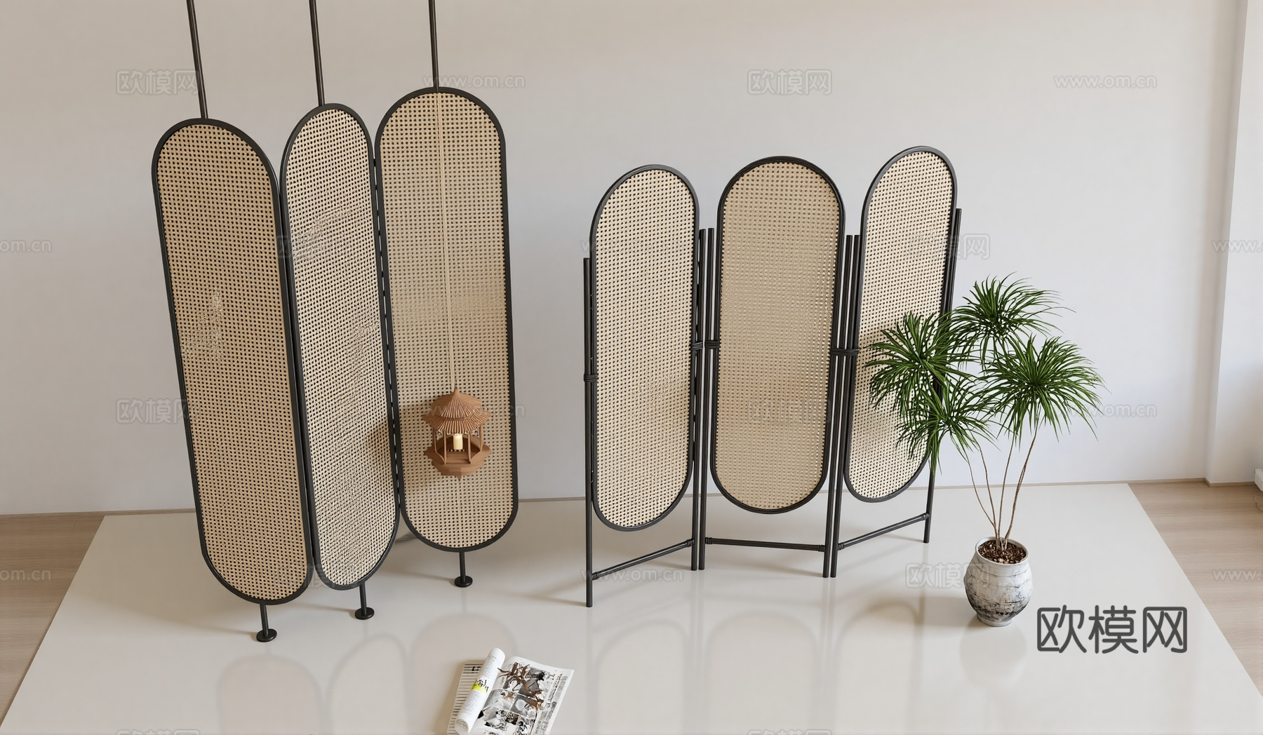 现代中式屏风su模型