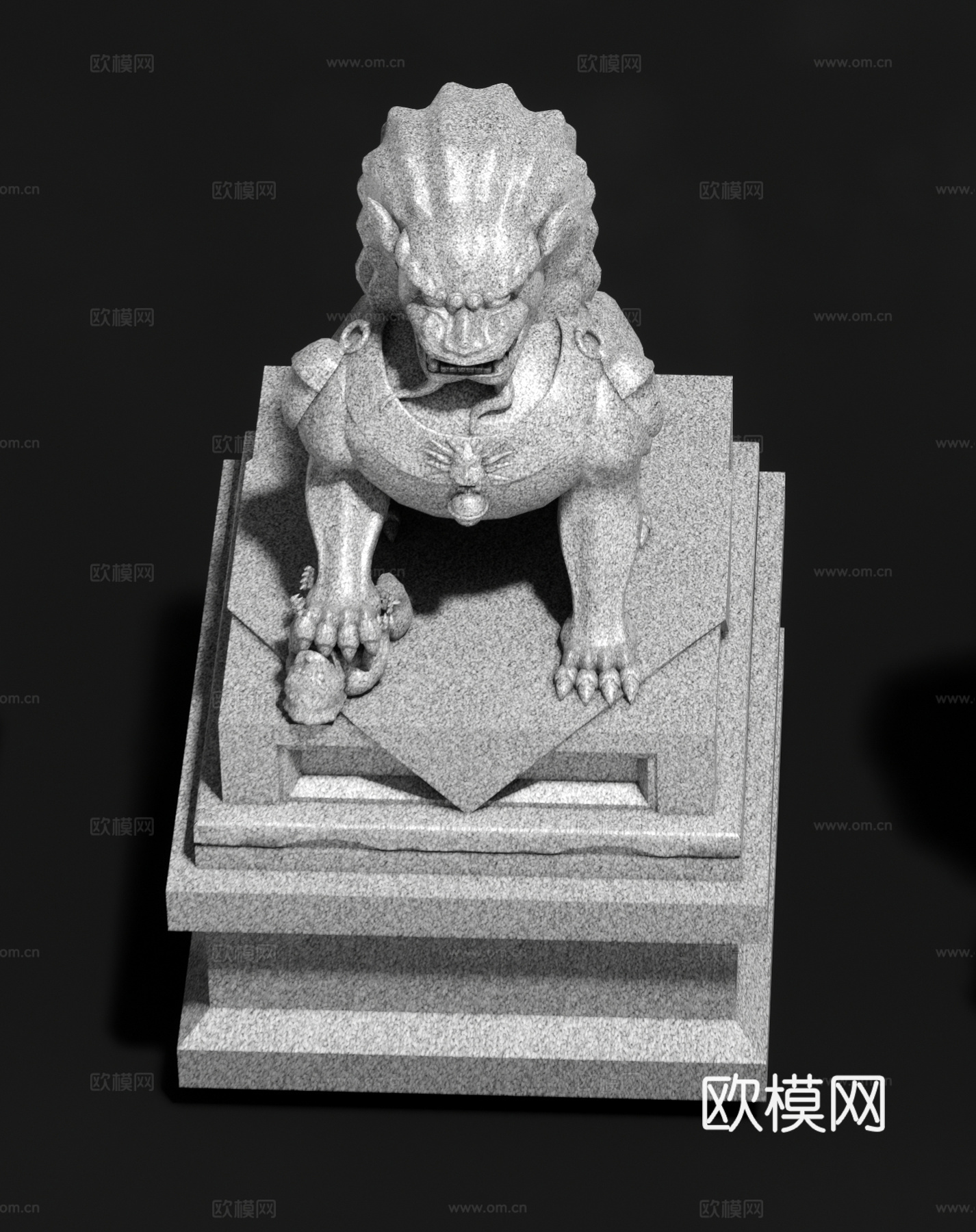 中式石狮子 貔貅 麒麟 石像 石雕门墩 神兽雕塑小品su模型