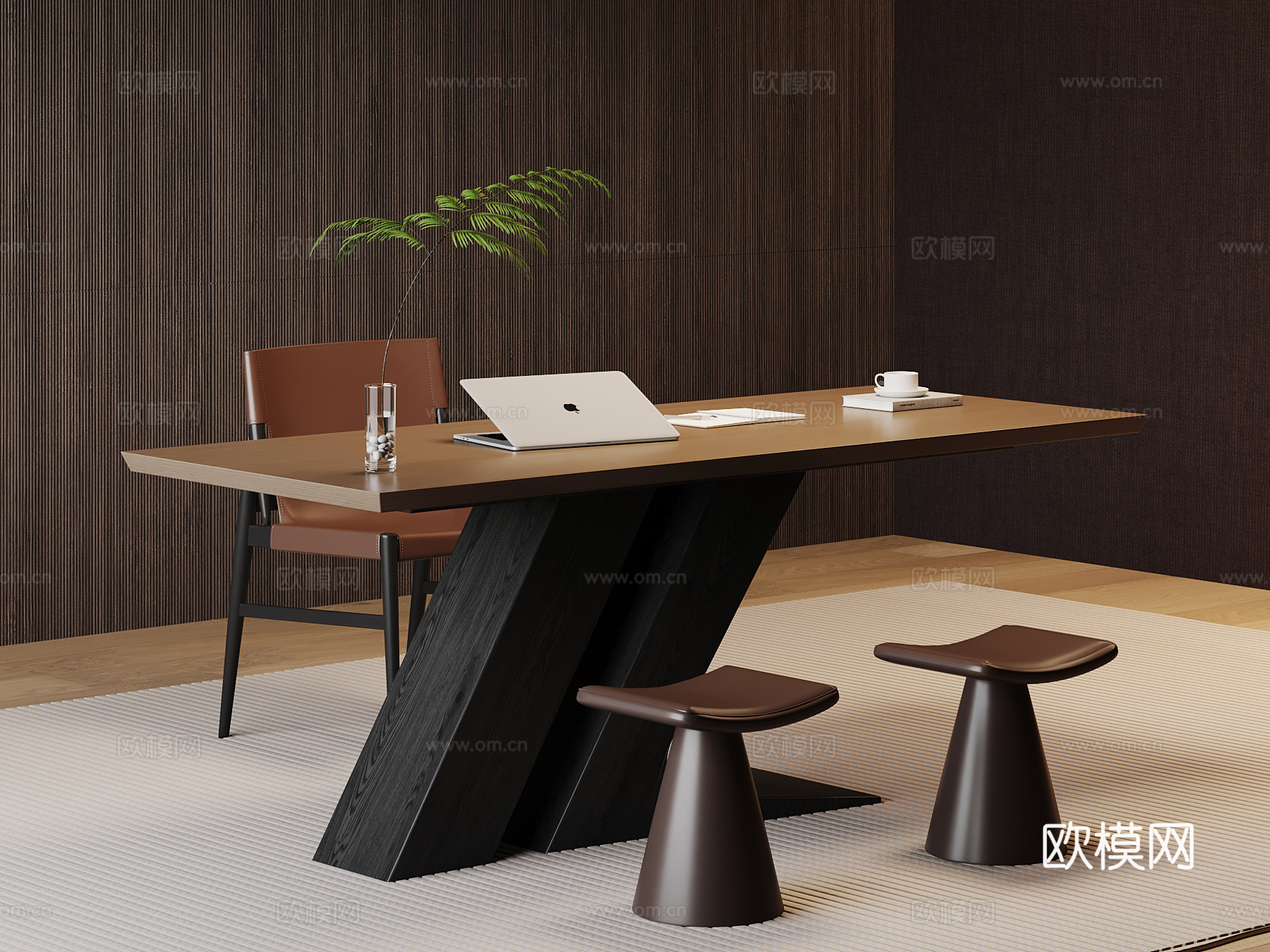 现代意式书桌 书桌椅su模型