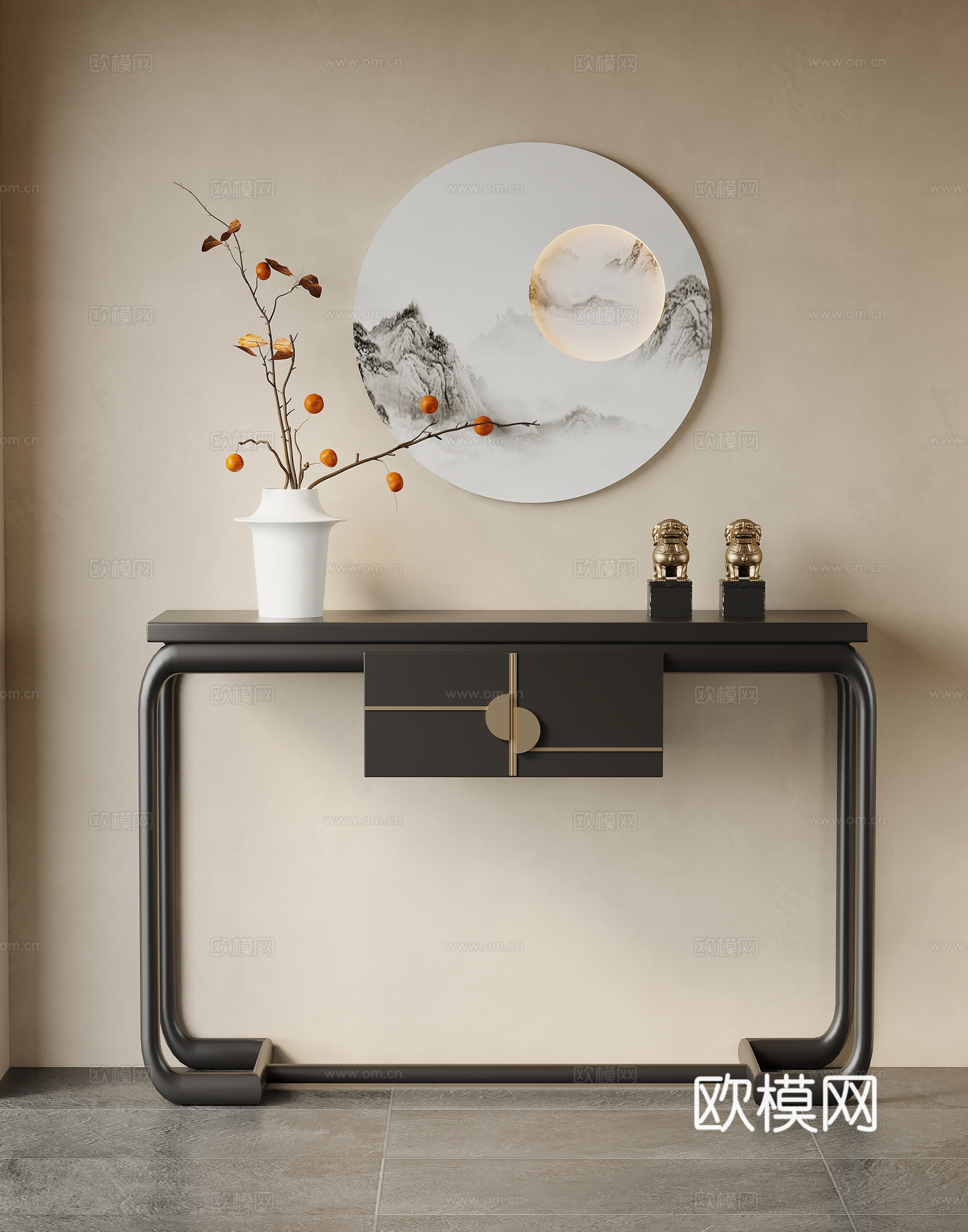 新中式玄关柜 端景台su模型