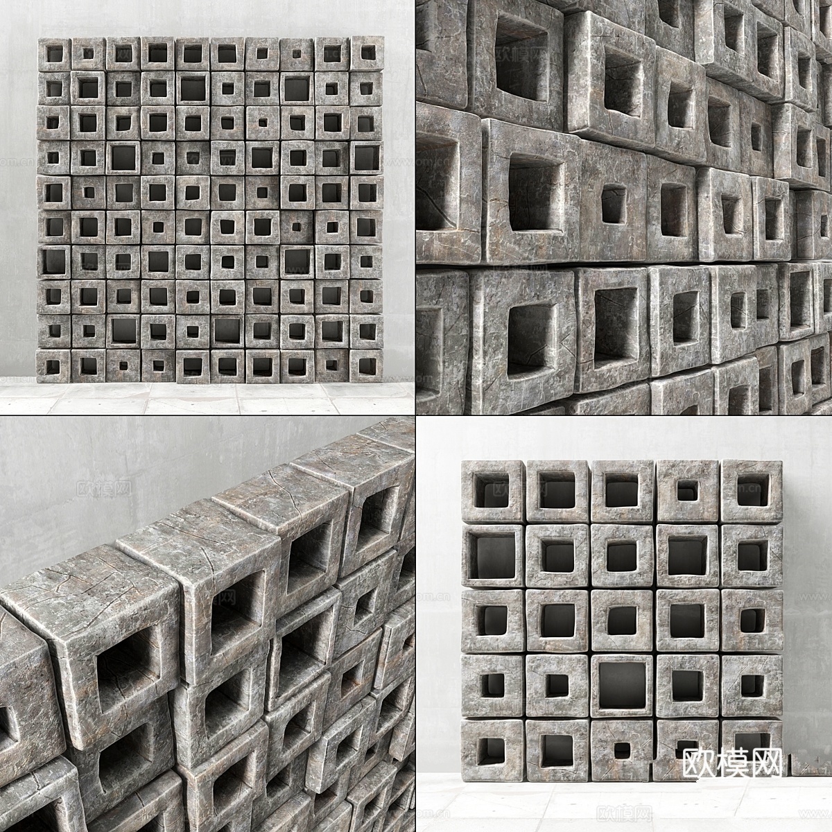 石块立方体孔板    带孔石块立方体面板3d模型下载