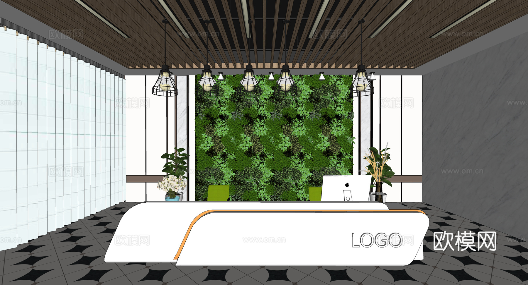 0045现代简约办公室前台接待台su模型