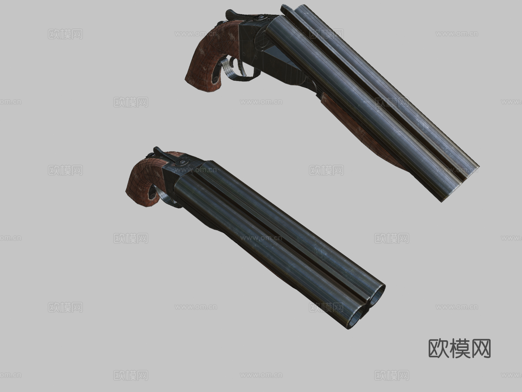 锯短型并列霰弹枪3d模型下载（渲染图2）