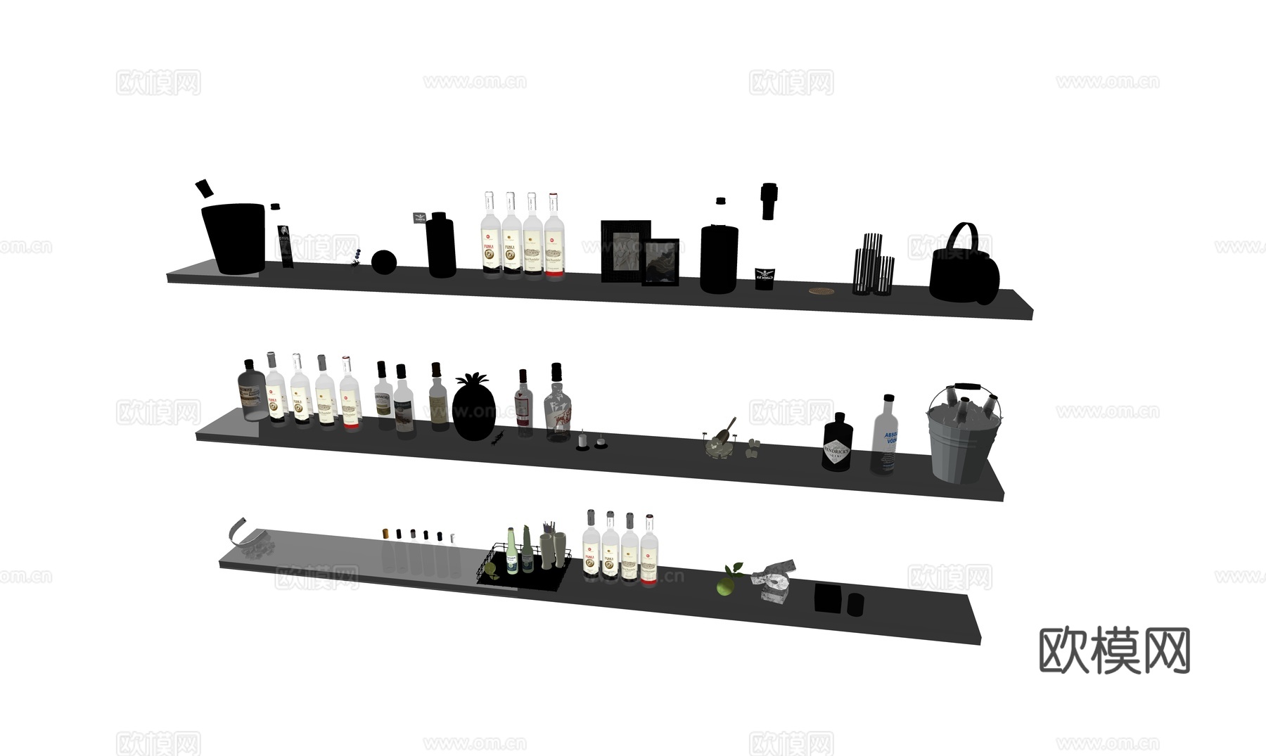 现代酒架装饰品su模型