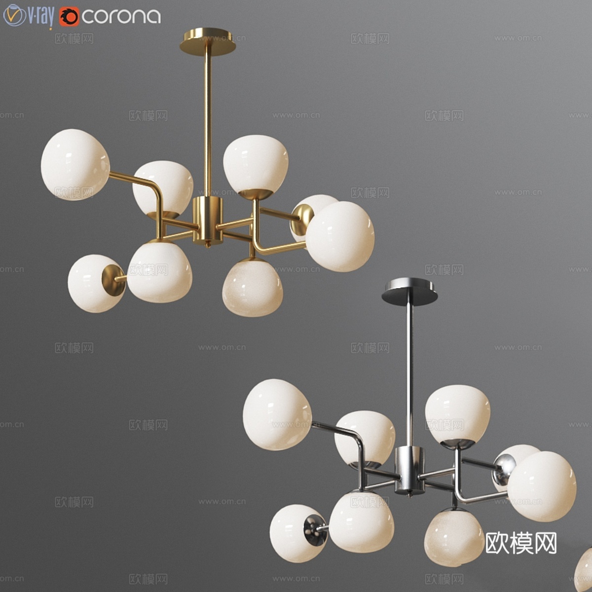 埃里希吊灯 MOD221-PL-08-G 金色铬3d模型下载