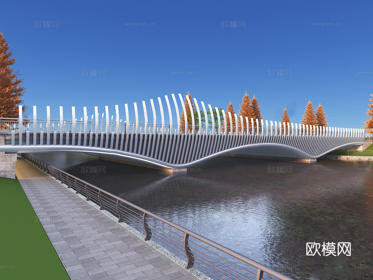 现代市政桥梁 鱼骨型桥梁su模型