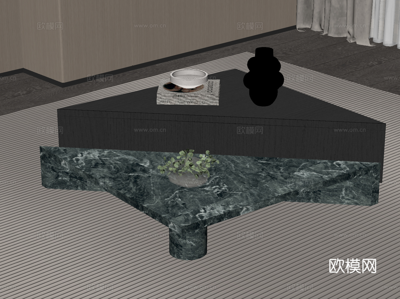 现代意式茶几 大理石茶几su模型