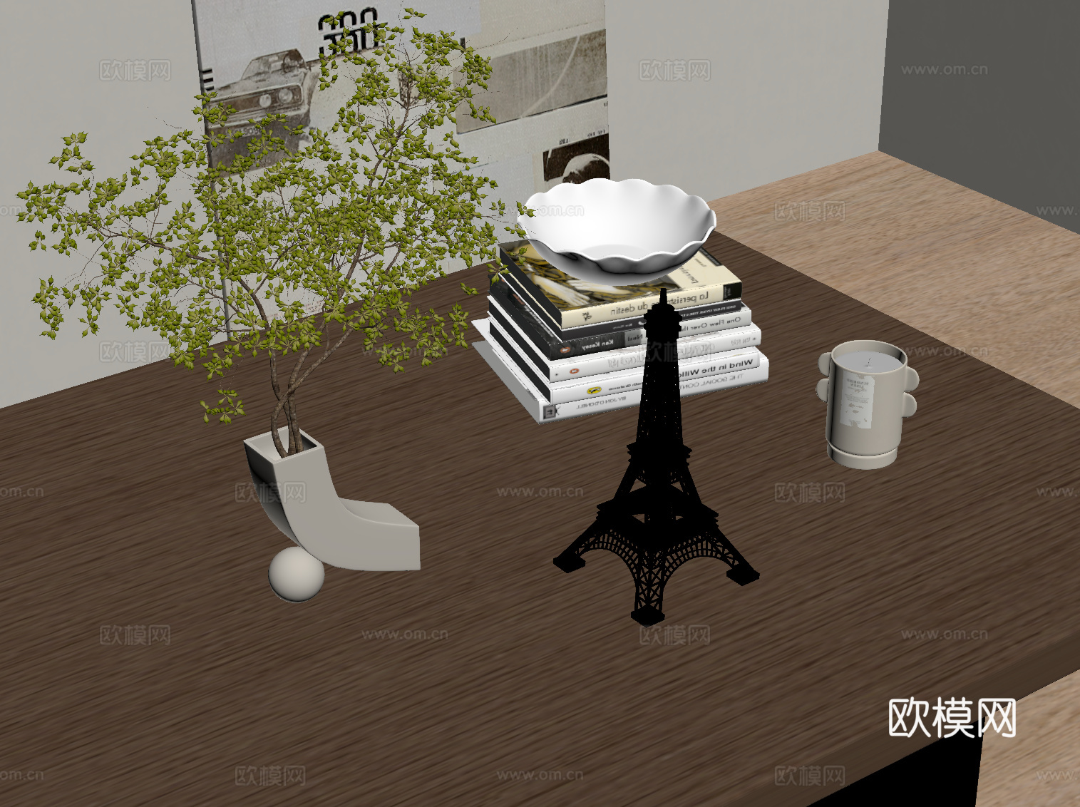 现代花瓶摆件 铁塔摆件su模型