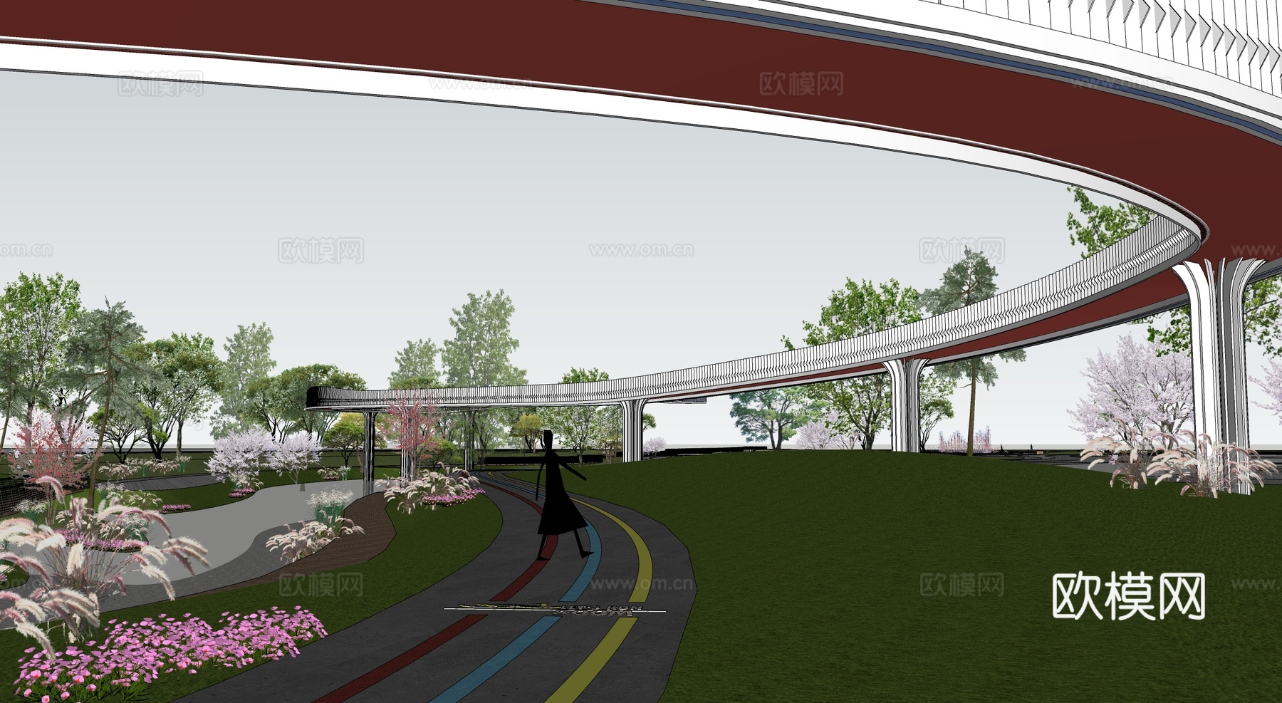 现代特色景观栈桥su模型
