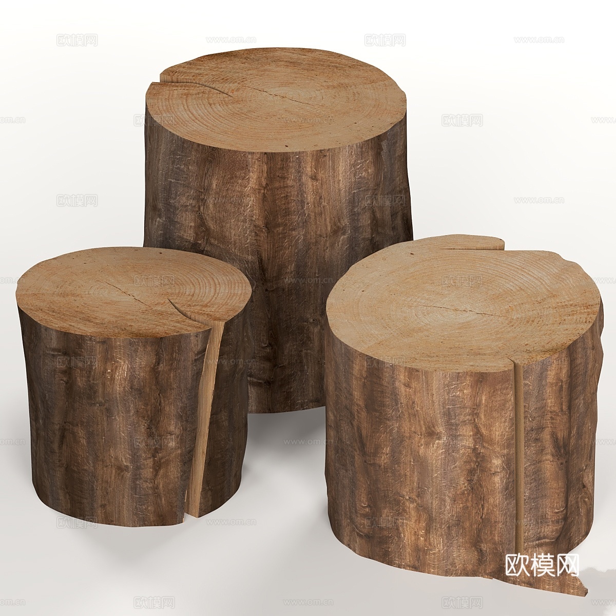 三张深色树桩咖啡桌3d模型下载