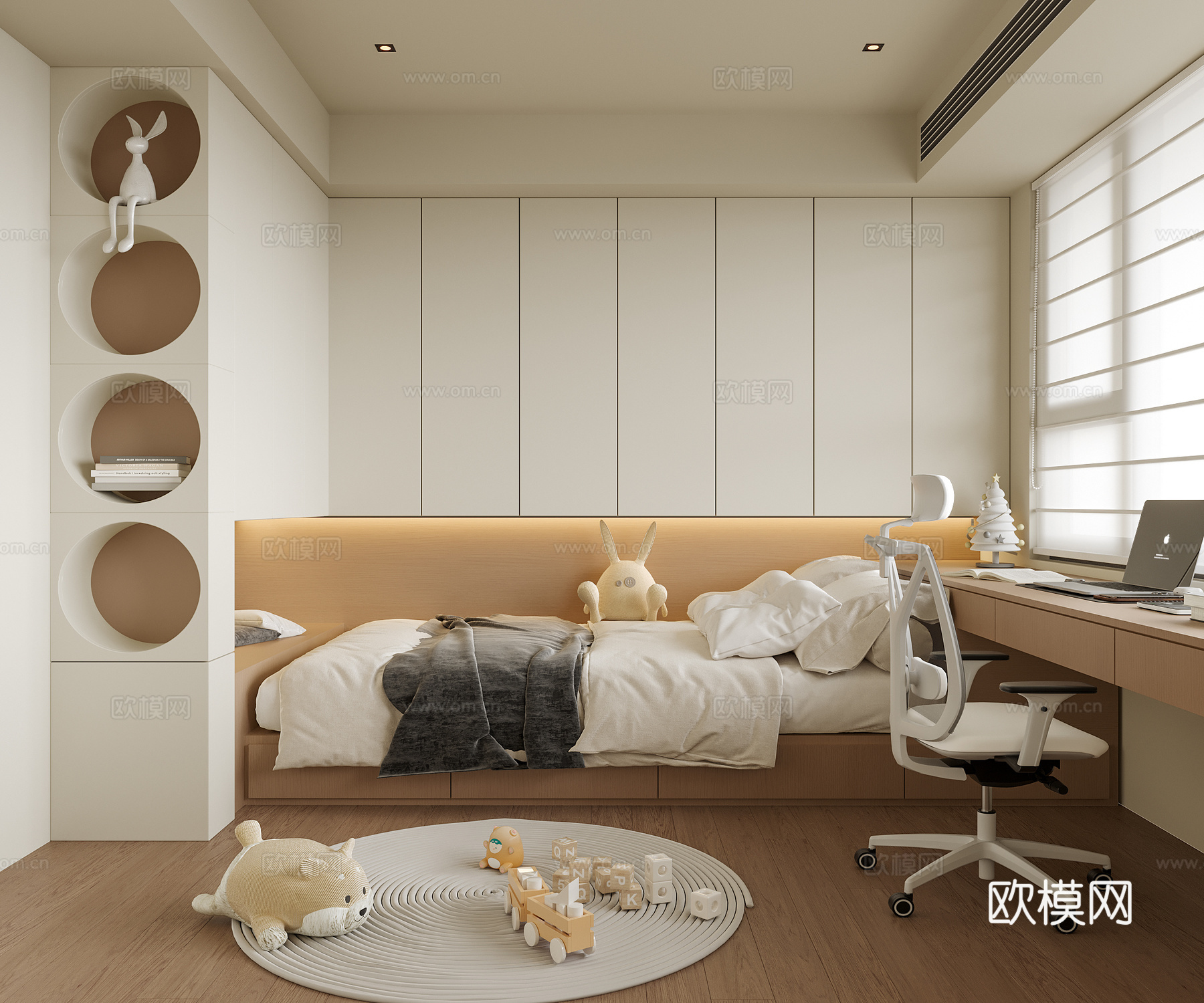 现代榻榻米卧室 儿童房su模型
