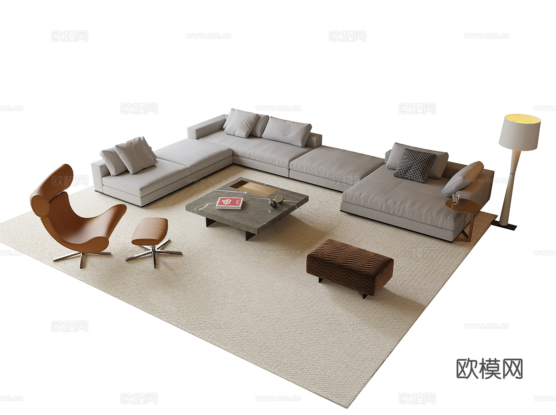 现代沙发茶几组合su模型