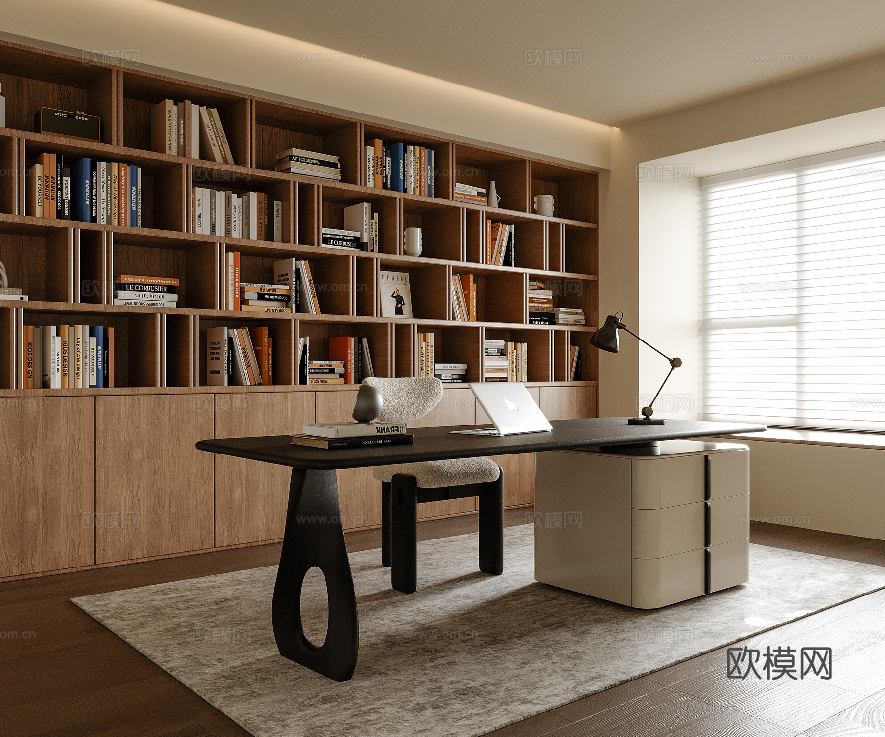 现代书房 书桌椅 书柜3d模型下载
