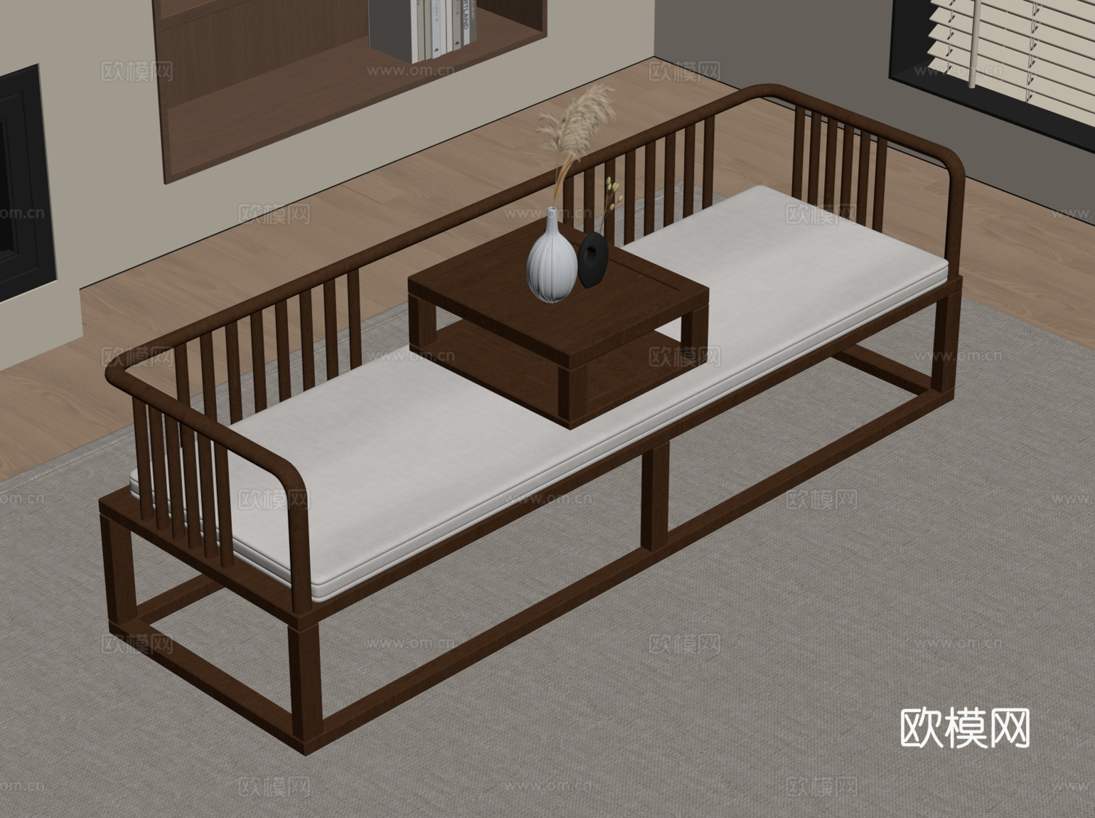 新中式罗汉床su模型