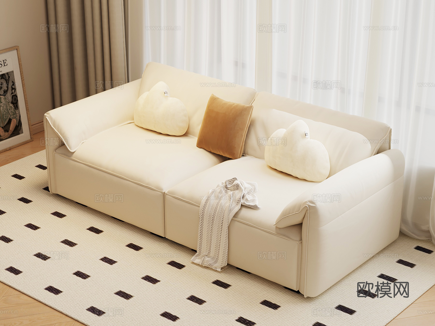 现代奶油风沙发 双人沙发su模型