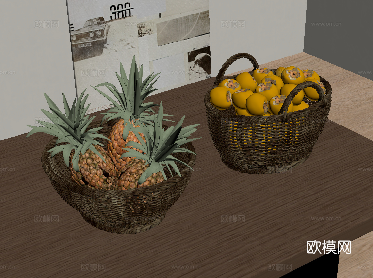 现代水果篮 厨房摆件su模型