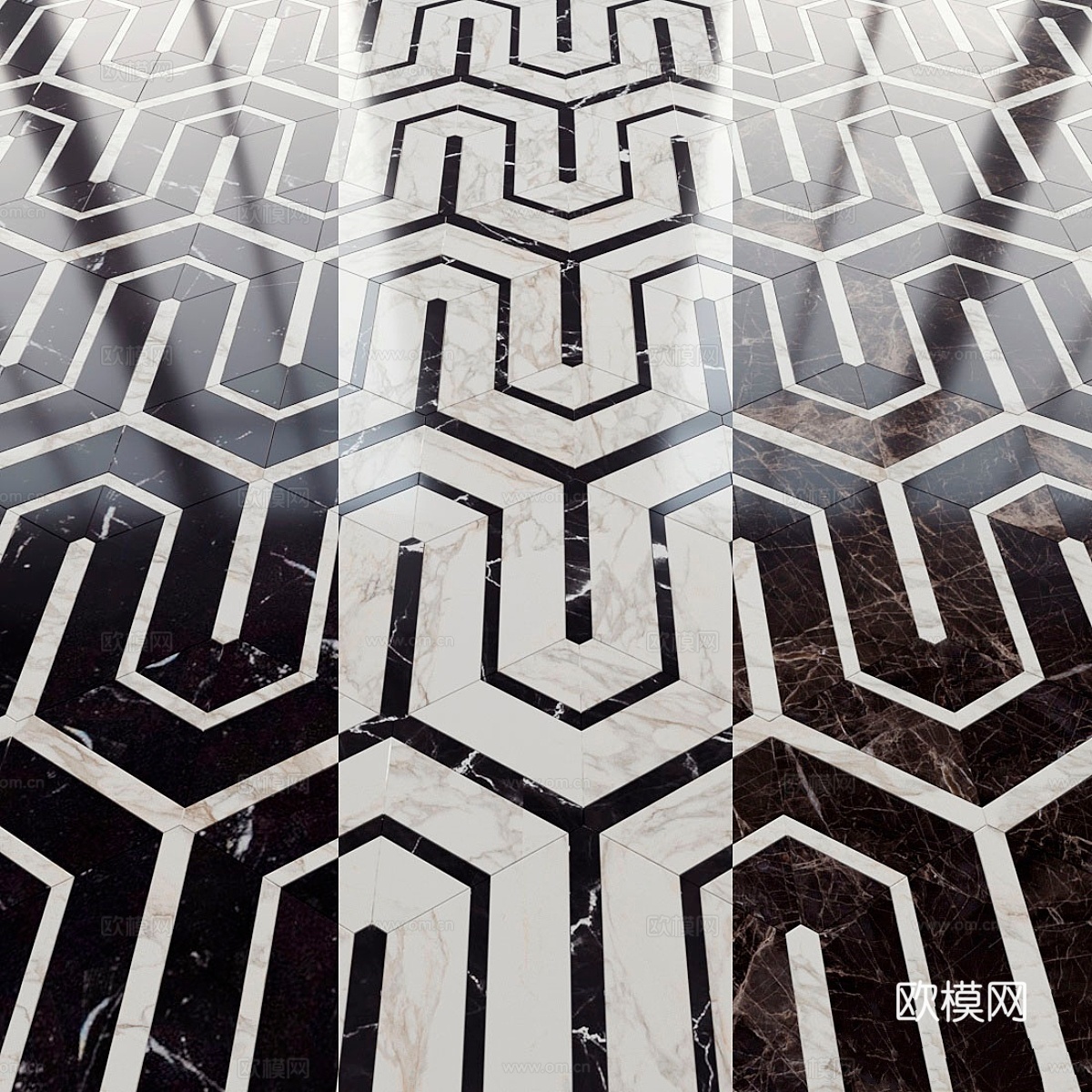 New Ravenna mos六边形大理石瓷砖与装饰3d模型下载