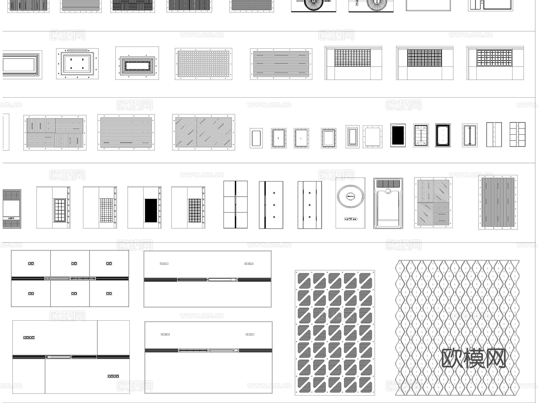 2026年最新吊顶曲面吊顶顶棚管道铝格栅曲线天花CAD图库cad施工图