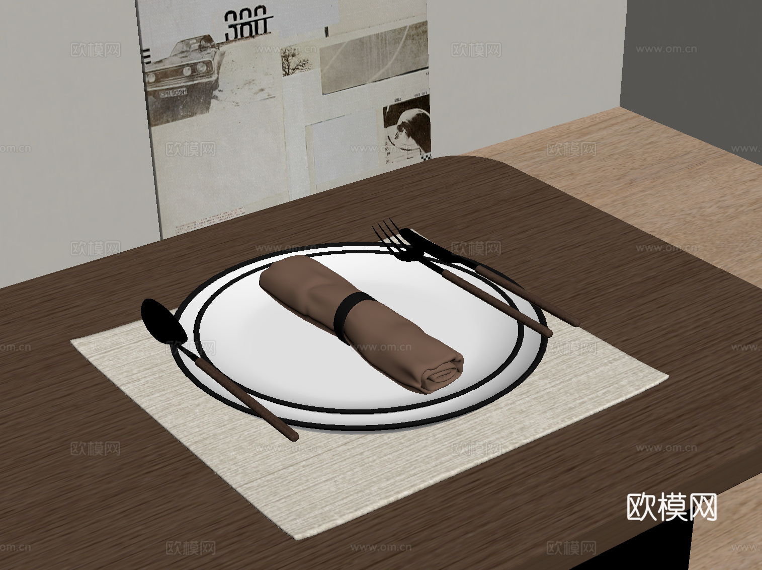 现代餐具su模型