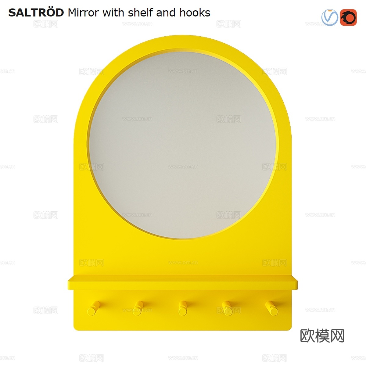 宜家SALTRÖD带搁板挂钩镜3d模型下载