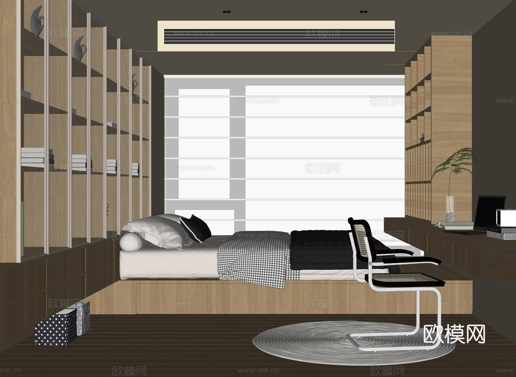 现代榻榻米卧室su模型