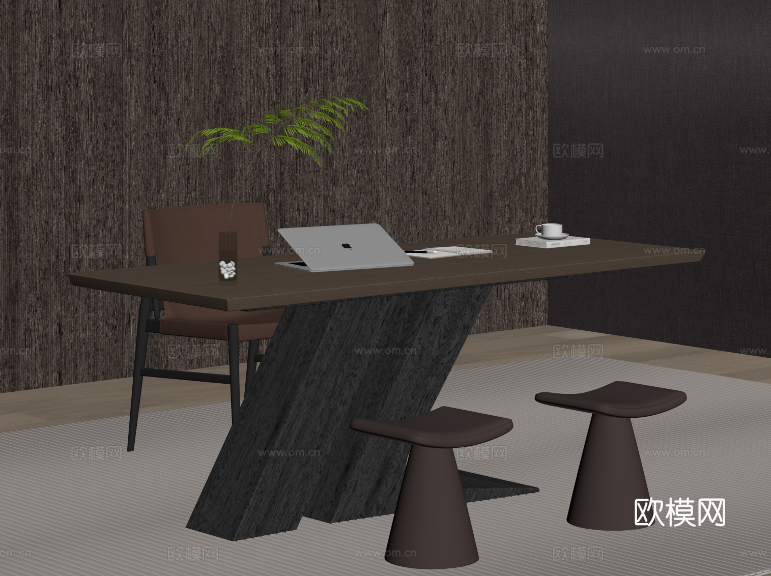 现代意式书桌 书桌椅su模型