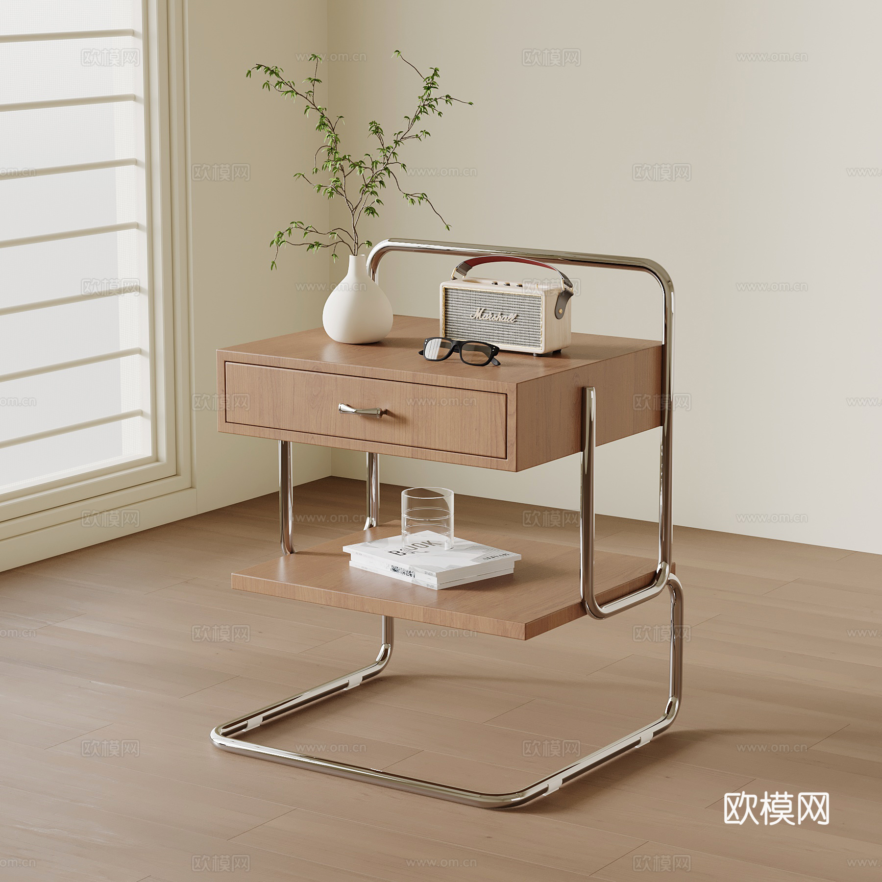 现代中古风边几 角几 床头柜su模型