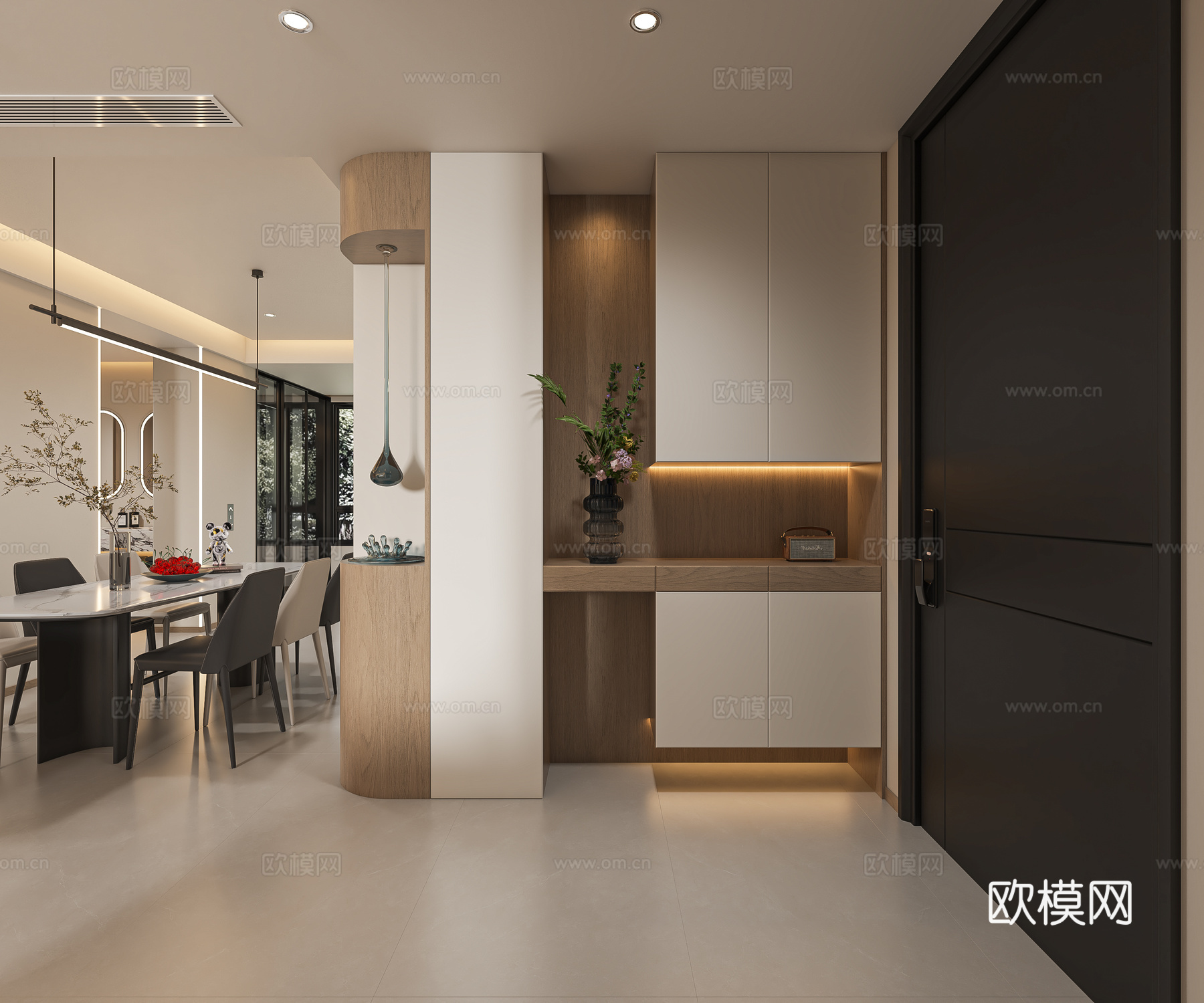 现代简约客餐厅3d模型下载（渲染图2）