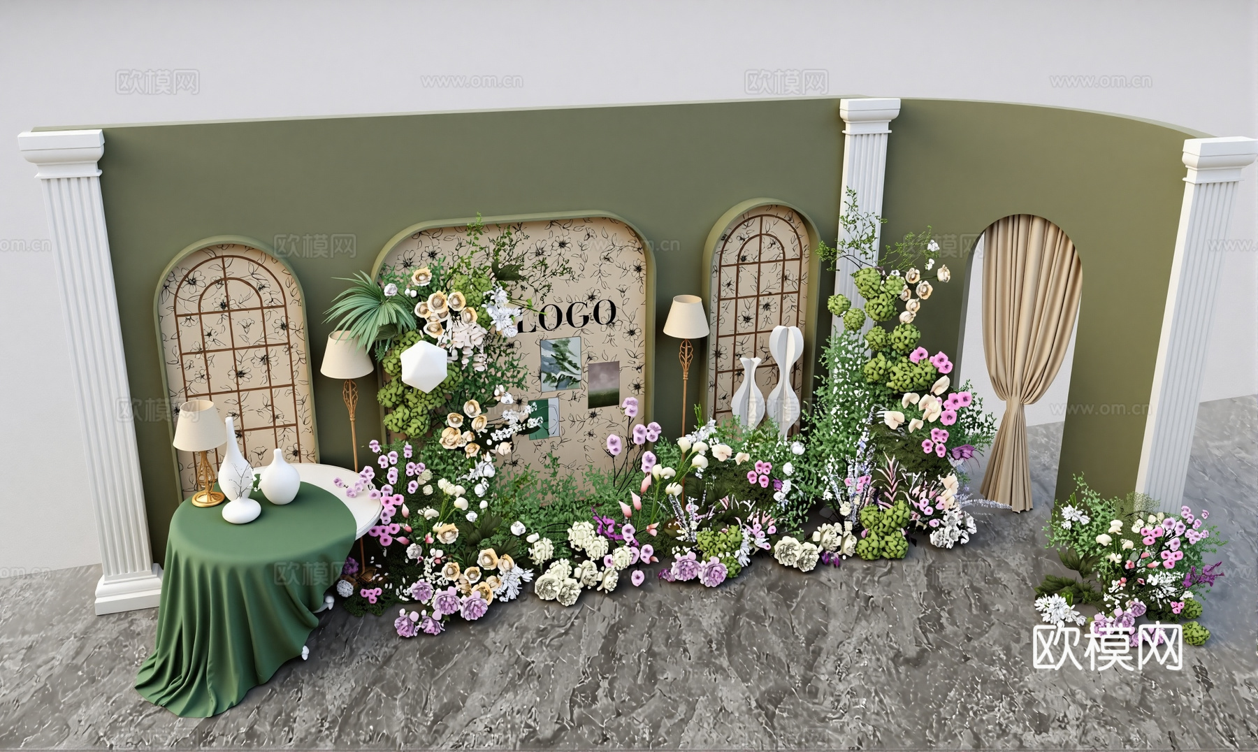 美陈摆件装饰背景墙su模型