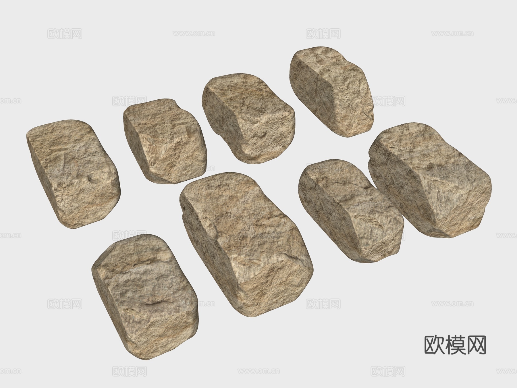 块石 自然块面 毛石 石块 立方体 石头组合 景观石头su模型下载（渲染图2）