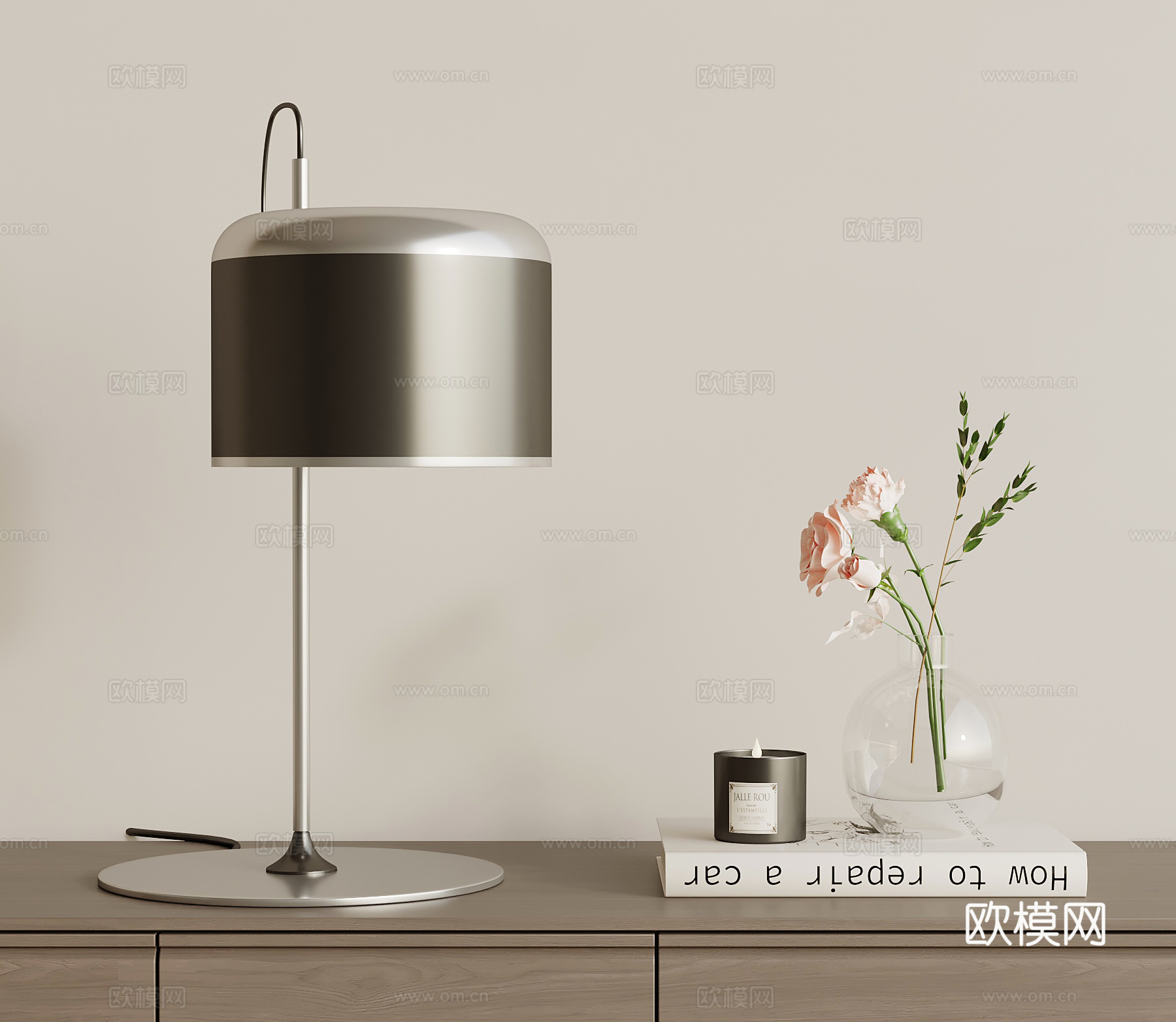 现代意式台灯 床头台灯 金属台灯su模型