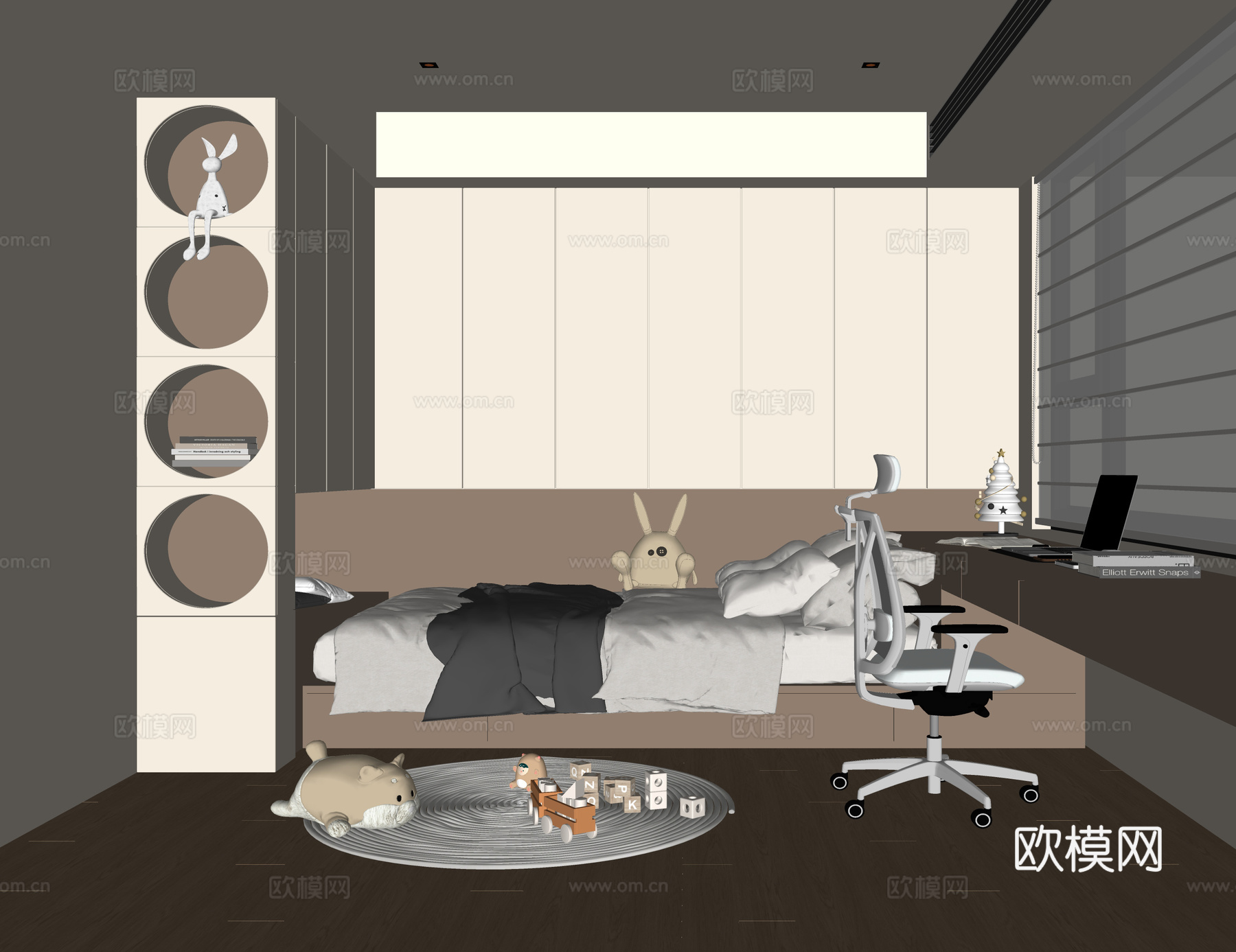 现代榻榻米卧室 儿童房su模型