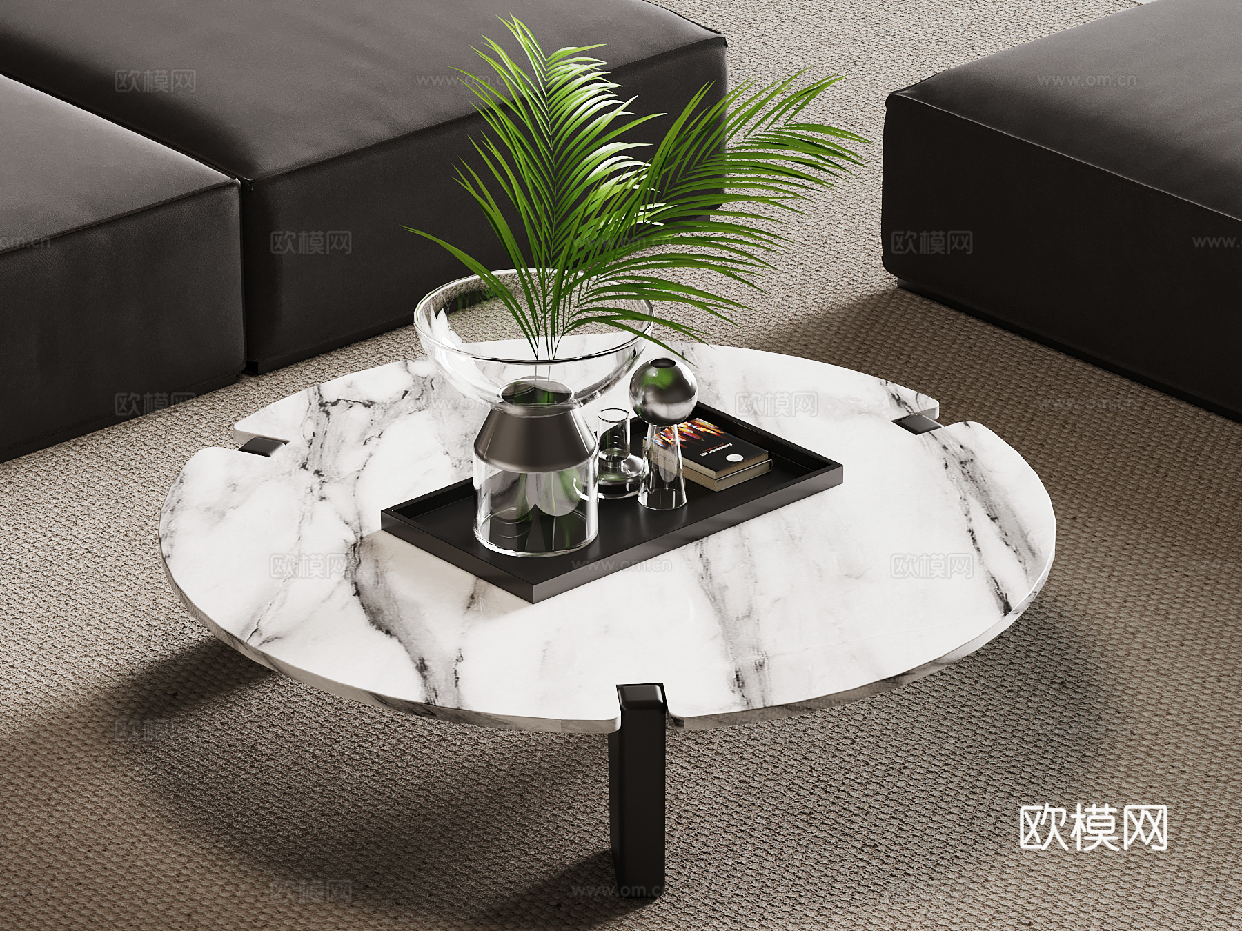 现代意式茶几 大理石茶几su模型